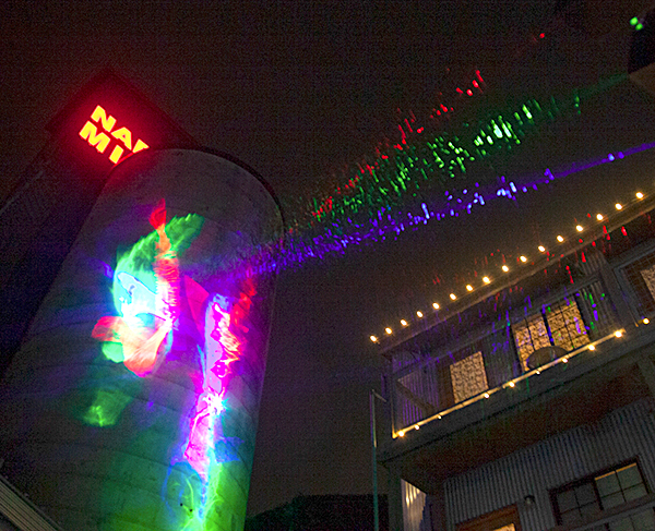 Mike Gould laser artist presents Lunchboxing With Lasers at the Napa Lighted Art Festival